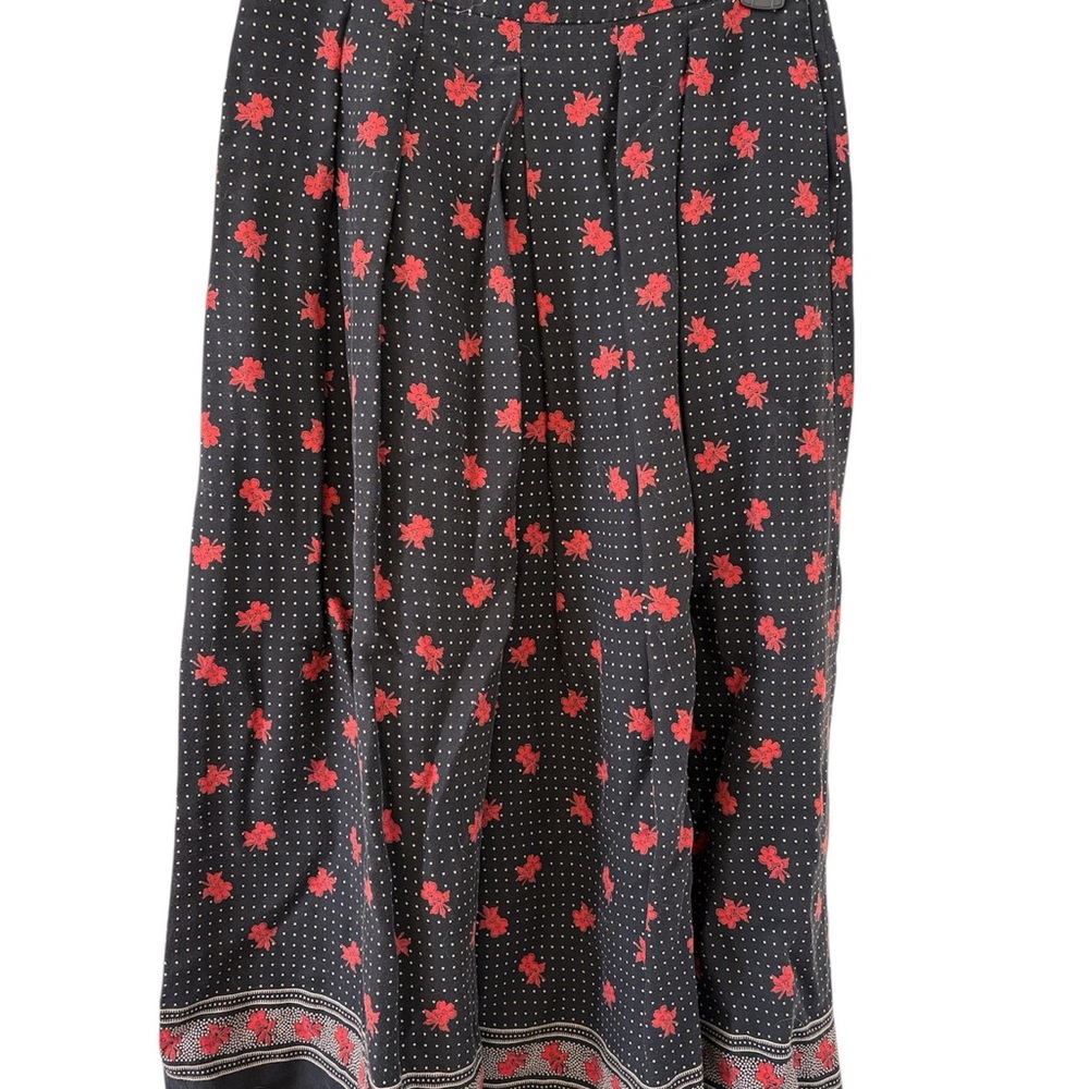 Vintage Jones New York Black Maxi Skirt with Red Floral Print
